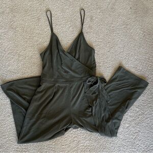 Abercrombie & Fitch Olive Wrap Jumpsuit with Spaghetti Straps